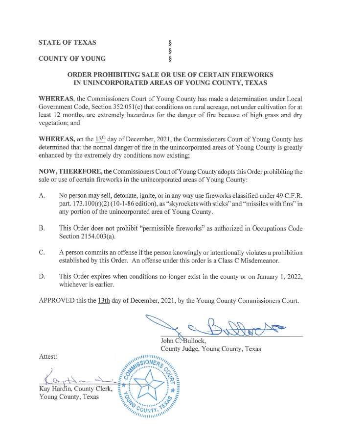 Young County Burn Ban Olney Texas